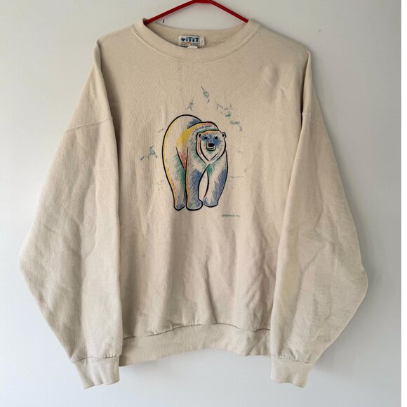 90s vintage polar bear winter animal graphic cotton crewneck pullover sweatshirt - Picture 1 of 10